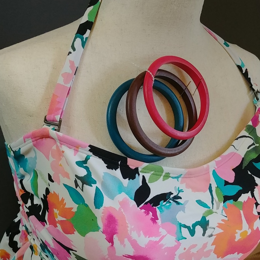 NEW OP Wood Bangles Pink Brown Teal